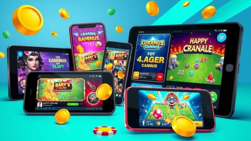 A vibrant digital betting scene showcasing mobile devices with gaming interfaces, depicting iGaming trends in South Africa.