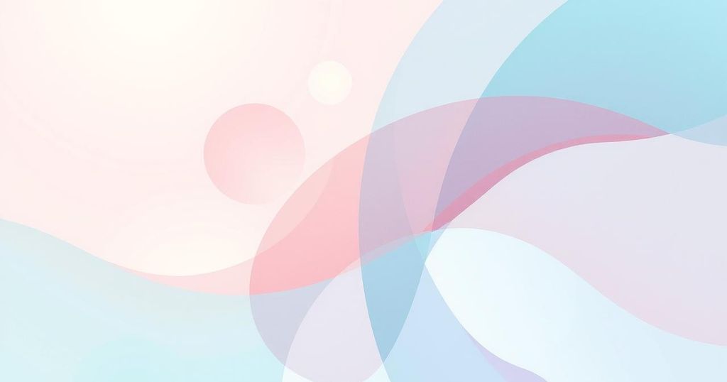 Abstract art depicting peace talks with soft colors and geometric shapes representing diplomacy and negotiations.