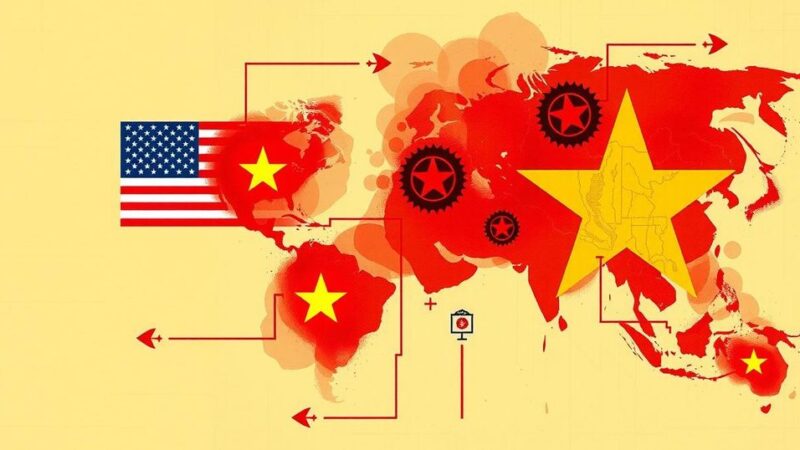 Trade deal impact symbolizes US-China relations with tariffs and negotiations visualized in an abstract style.