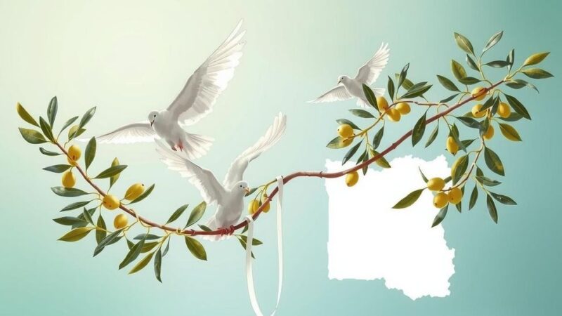 A symbolic representation of unity and cooperation, featuring olive branches, doves, and a map of Libya and Egypt in soft greens and blues.