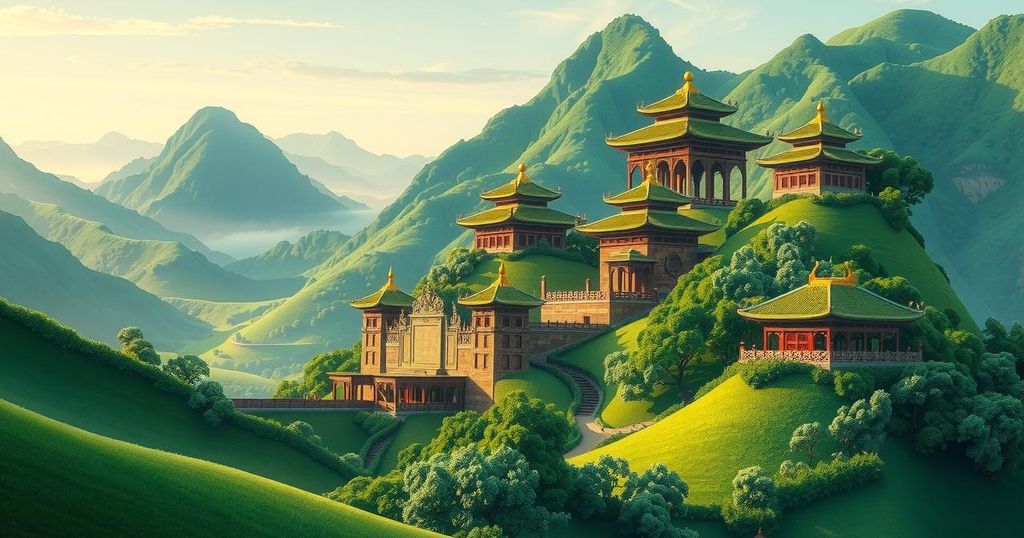 A scenic landscape showcasing Vietnam's cultural heritage with lush greenery and ancient architecture, highlighting cooperation with Chile.