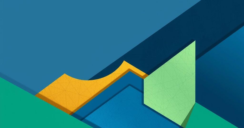 A colorful abstract geometric design representing legal advancements and agreements.