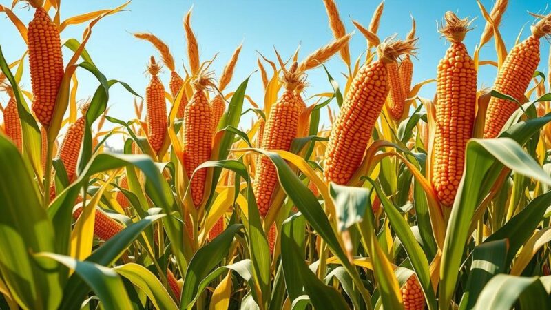 A lush cornfield with a rich golden hue under a bright sky, symbolizing harvest opportunities for U.S. exporters.