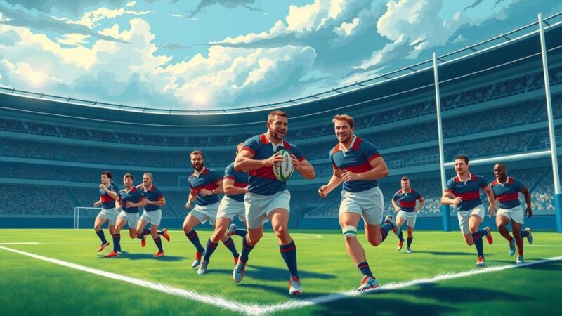 England rugby team preparations featuring players training and a picturesque stadium backdrop.