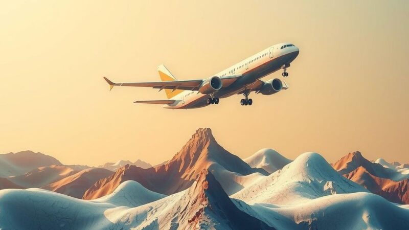 Tensions surrounding international finance and migration with symbolic visuals of airplanes and abstract landscapes.