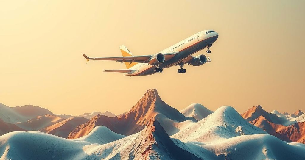 Tensions surrounding international finance and migration with symbolic visuals of airplanes and abstract landscapes.
