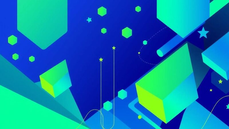 Colorful geometric shapes symbolizing innovation and regulation in cryptocurrency in a modern style.