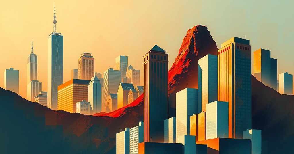 A vibrant representation of optimism and resilience in business against a backdrop of international relations.