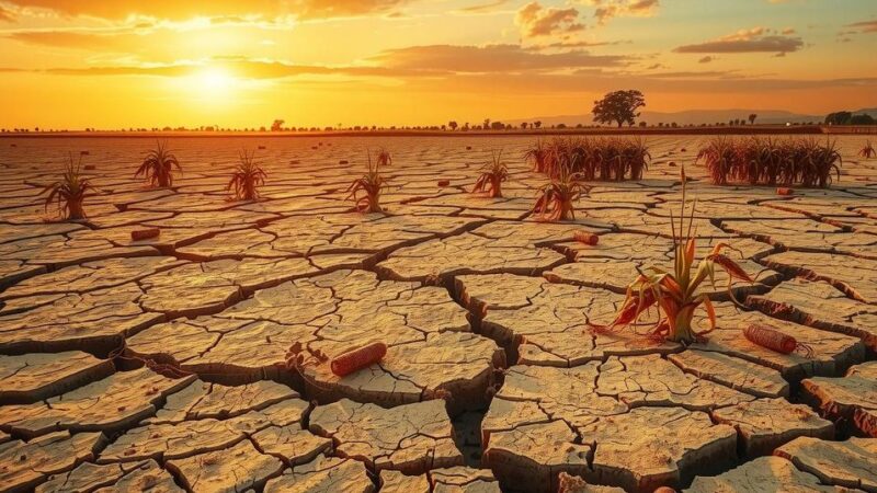 Arid landscape of southern Honduras with scorched land and dried corn crops under a scorching sun.