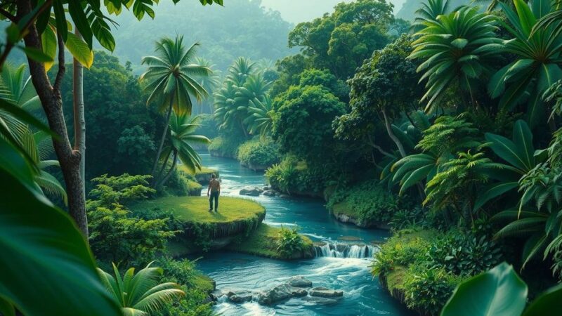 A green landscape illustrating environmental protection efforts with a vibrant color scheme in a naturalistic art style.