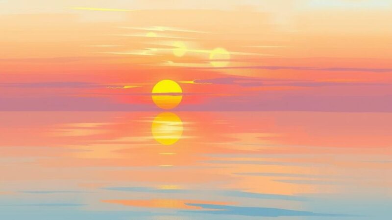 A tranquil landscape with a vibrant sunset, representing legacy and remembrance in serene beauty.