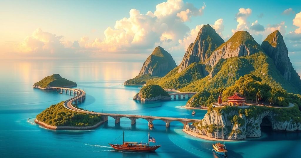 A symbolic scene illustrating unity and collaboration across Caribbean nations with a focus on Haiti's recovery efforts.
