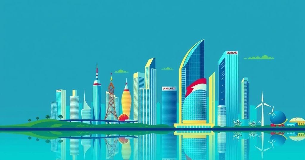 A visually engaging representation of Jordan's investment gateway, showcasing key industries and global market access.