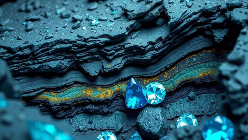 Cobalt ores and minerals in a natural landscape with blue and green hues, reflecting market dynamics and trends.