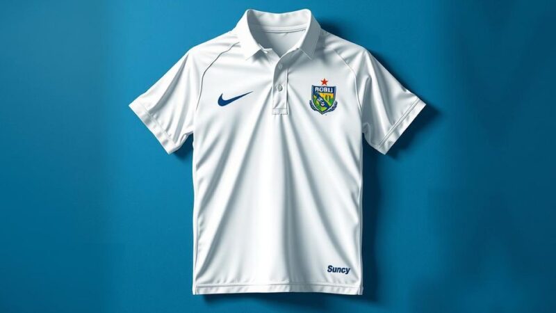 A symbolic white rugby jersey on a textured blue background, representing national pride and legacy.