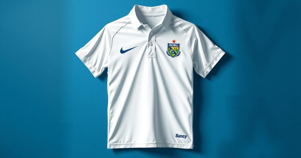 A symbolic white rugby jersey on a textured blue background, representing national pride and legacy.
