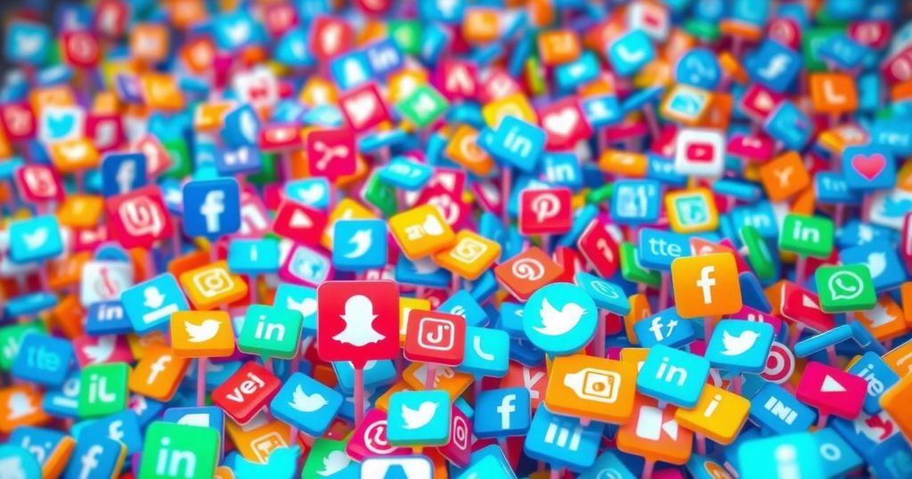 A digital landscape showcasing social media icons and abstract representations of youth engagement.