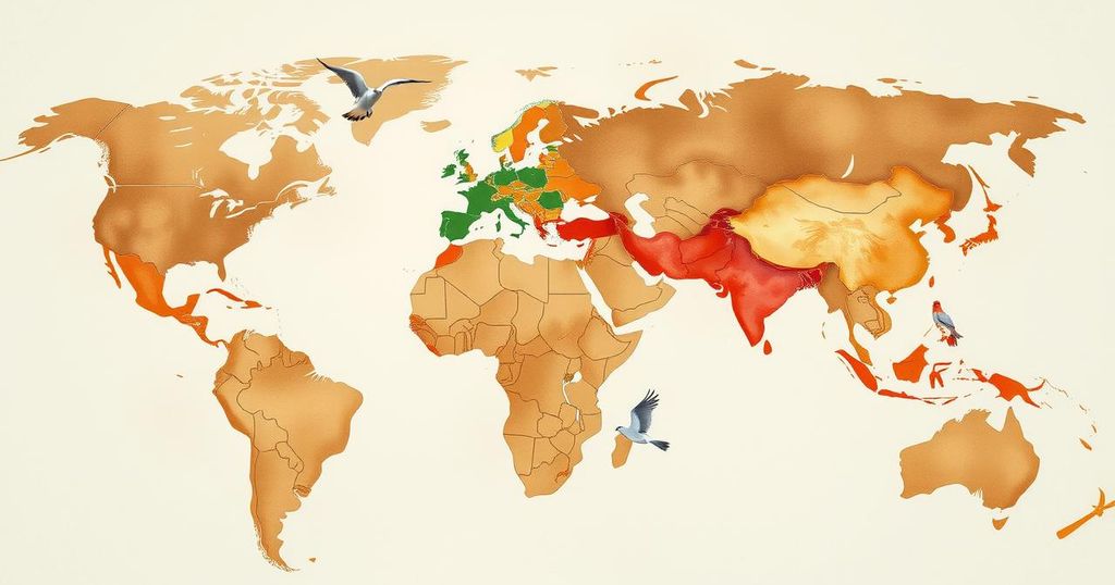 Symbolic representation of global diplomacy with a map highlighting BRICS nations in muted earth tones.