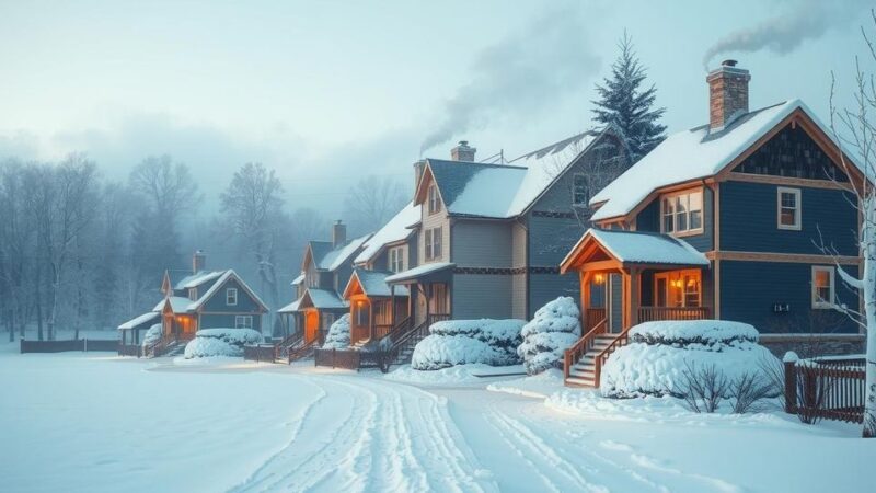 Thermal energy concept with a cold landscape and residential structures utilizing gas for heating.