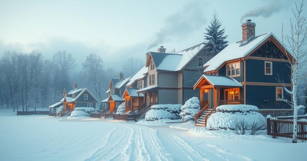 Thermal energy concept with a cold landscape and residential structures utilizing gas for heating.