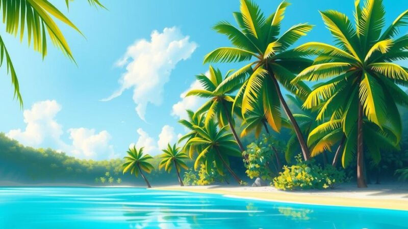 A tropical landscape featuring vibrant greenery and a serene beach, symbolizing Caribbean unity and cooperation.