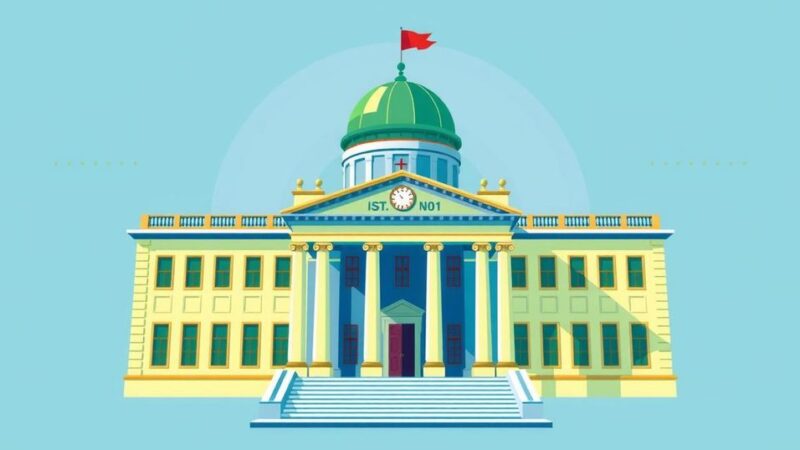 Colorful abstract representation of a government building symbolizing leadership and progress.