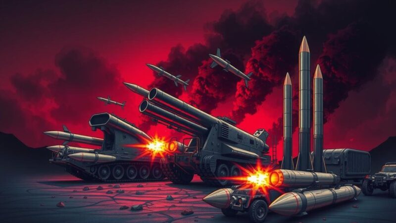 A conceptual military theme featuring artillery, shells, and missiles in a dramatic color palette.
